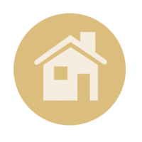 An icon of a house in a circle on a white background.