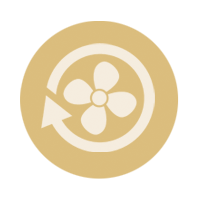 An icon of a fan with a circular arrow around it.