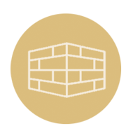 An icon of a brick wall in a circle on a white background.