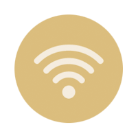 A wifi icon in a gold circle on a white background.