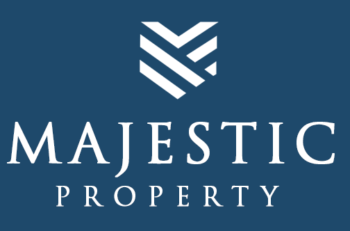 The majestic property logo is on a blue background