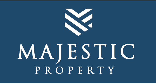 The majestic property logo is on a blue background