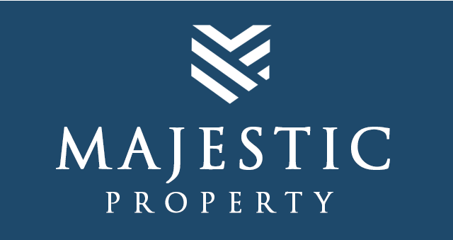 The majestic property logo is on a blue background