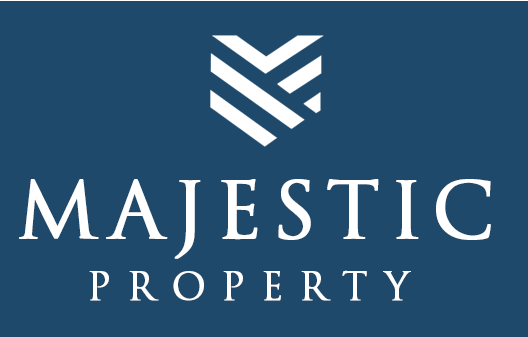 The majestic property logo is on a blue background