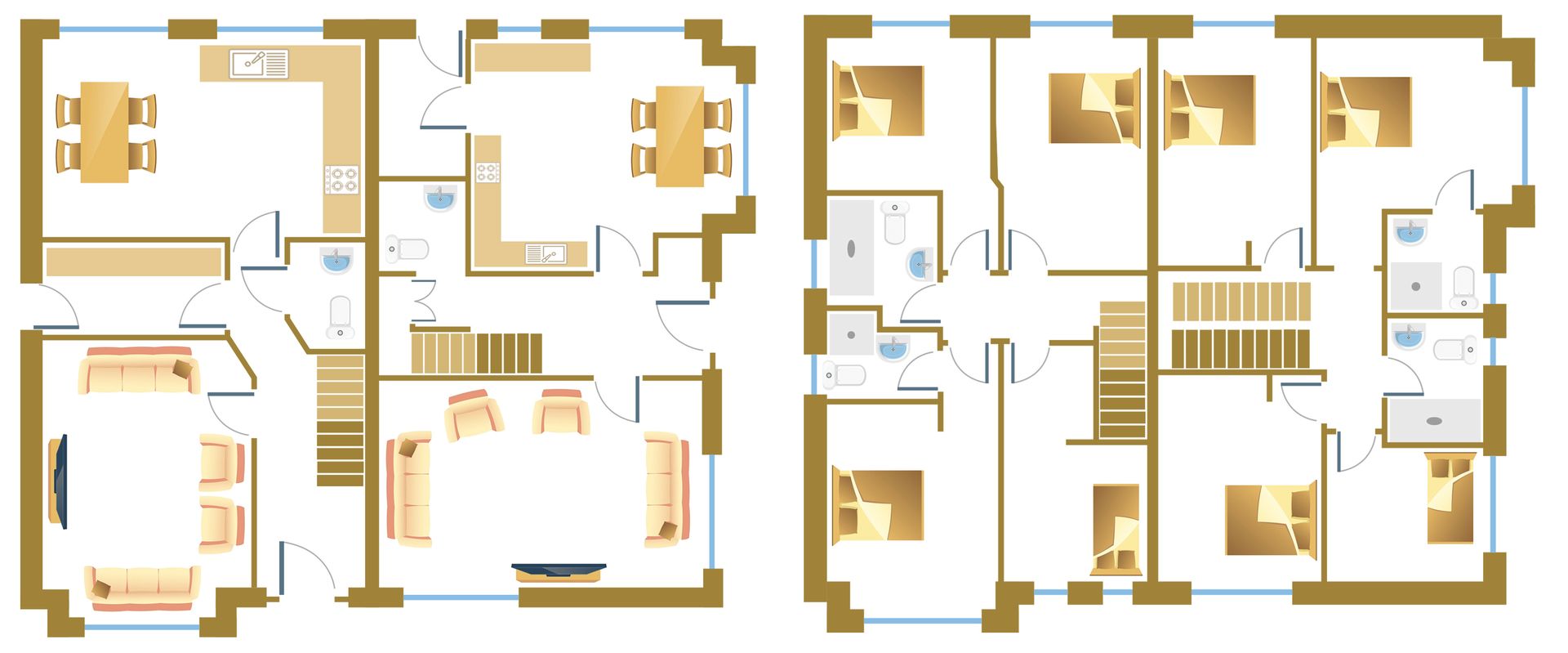 A floor plan of a house with a lot of rooms