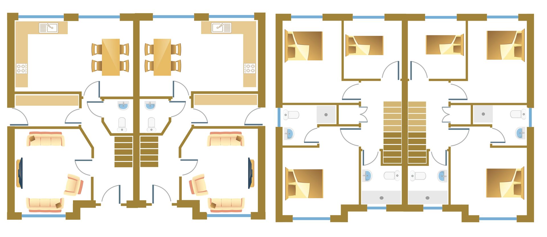 A floor plan of a house showing the first and second floors