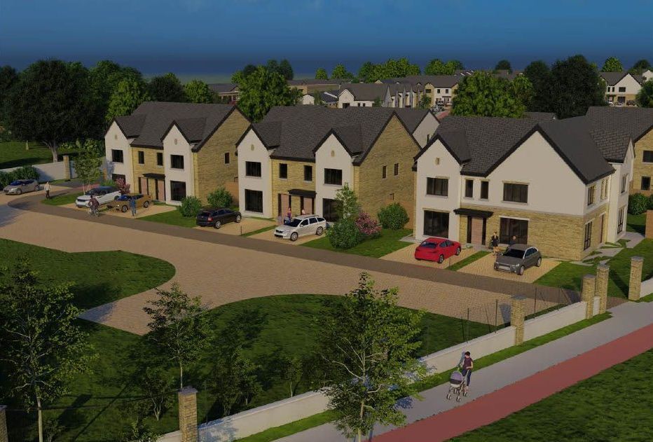 An artist 's impression of a row of houses in a residential area.