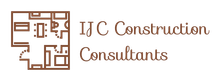 IJ C Construction Consultants logo with brown geometric icon and text on white background