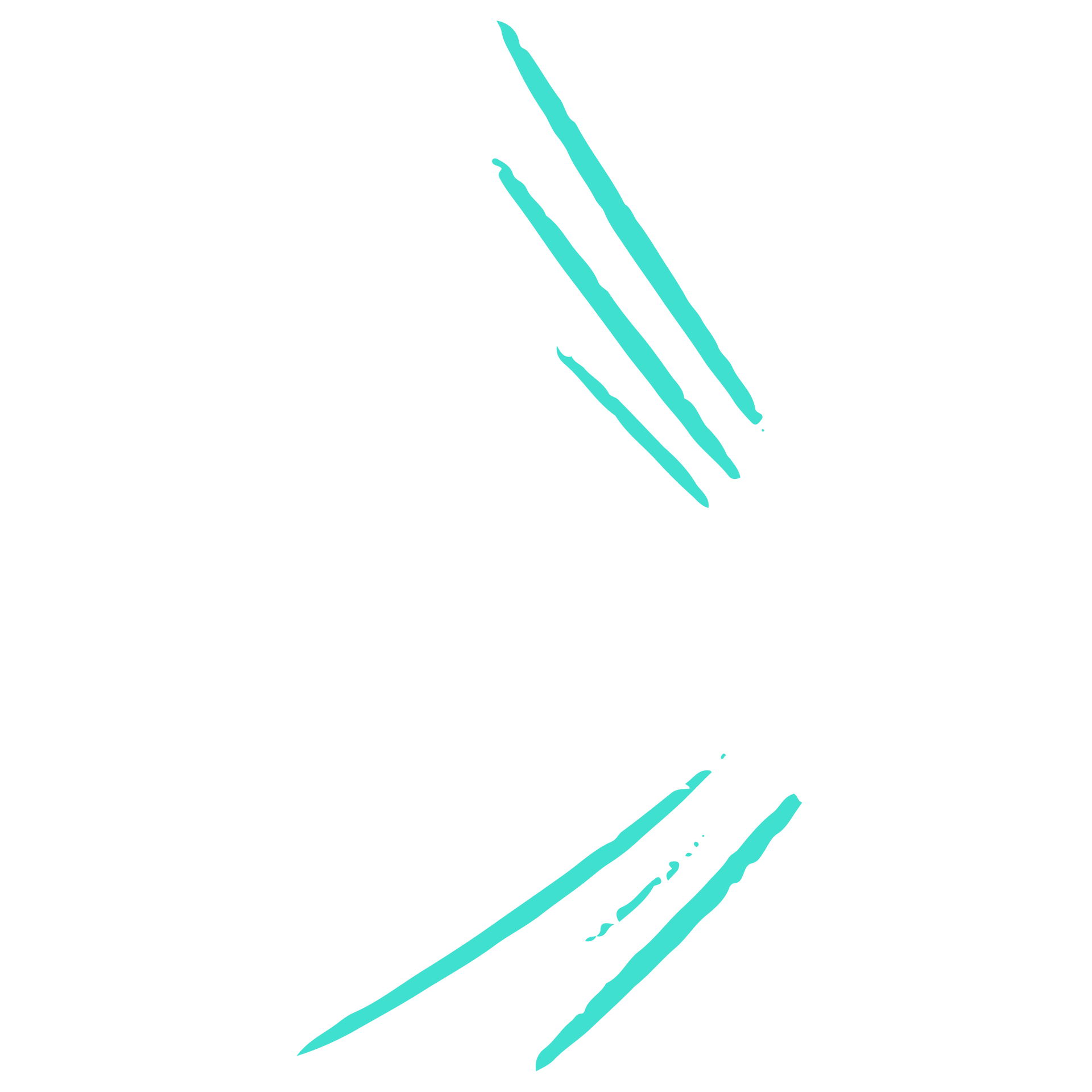 Turquoise diagonal lines arranged in two clusters, possibly representing motion or energy.