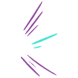 Purple and teal angled lines radiating outward on a white background.