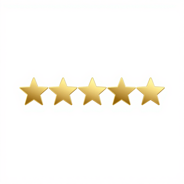 Five gold stars in a horizontal row on a white background