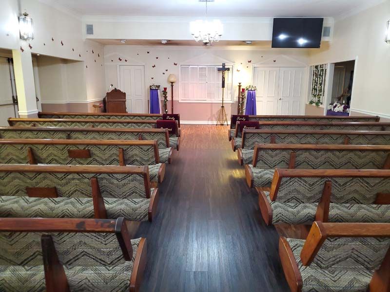 Chapel looking forward at at Douglass & Dunaway Mortuary in Hawthorne, CA