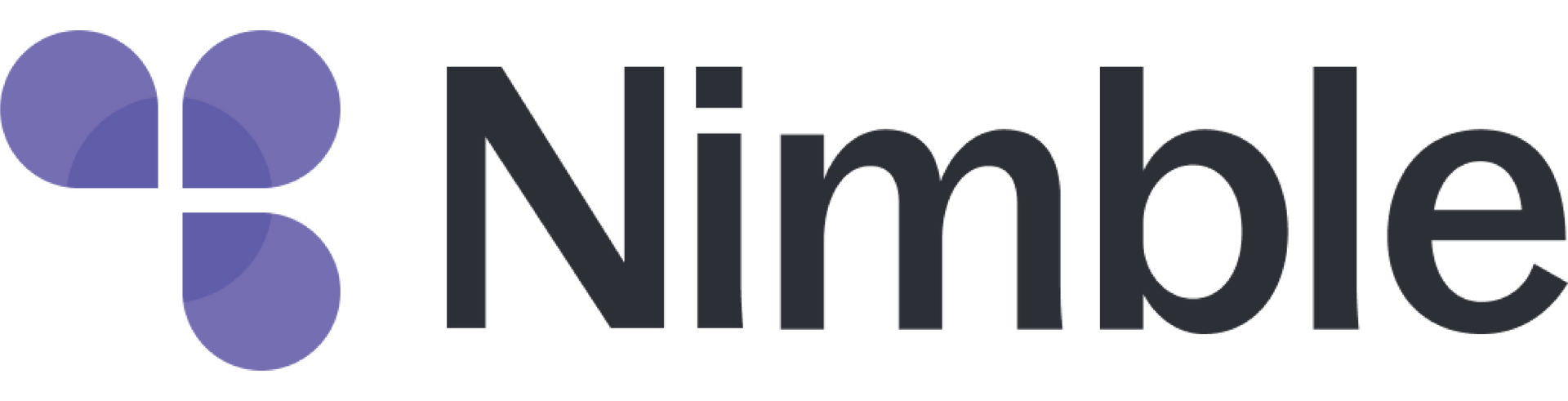Nimble logo: Purple abstract design next to dark gray text.