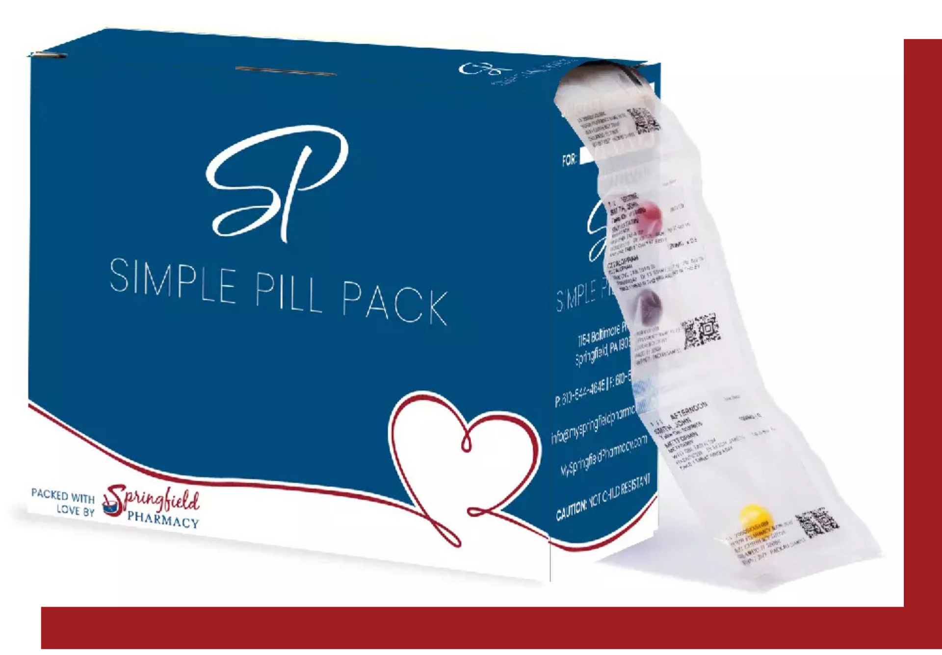 A blue box that says simple pill pack on it