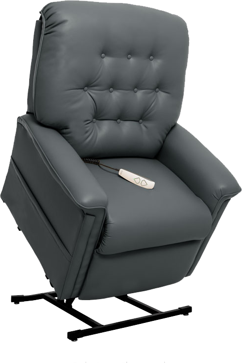 Gray lift recliner chair with remote.