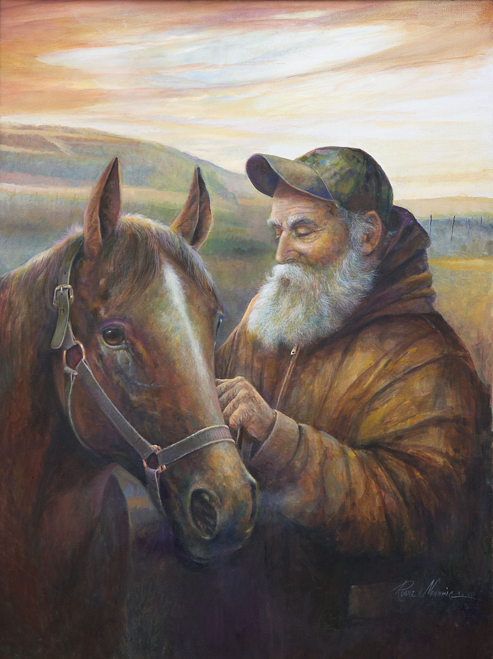 A painting of a man and a horse