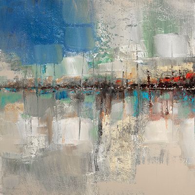 A painting of New York Harbor skyline