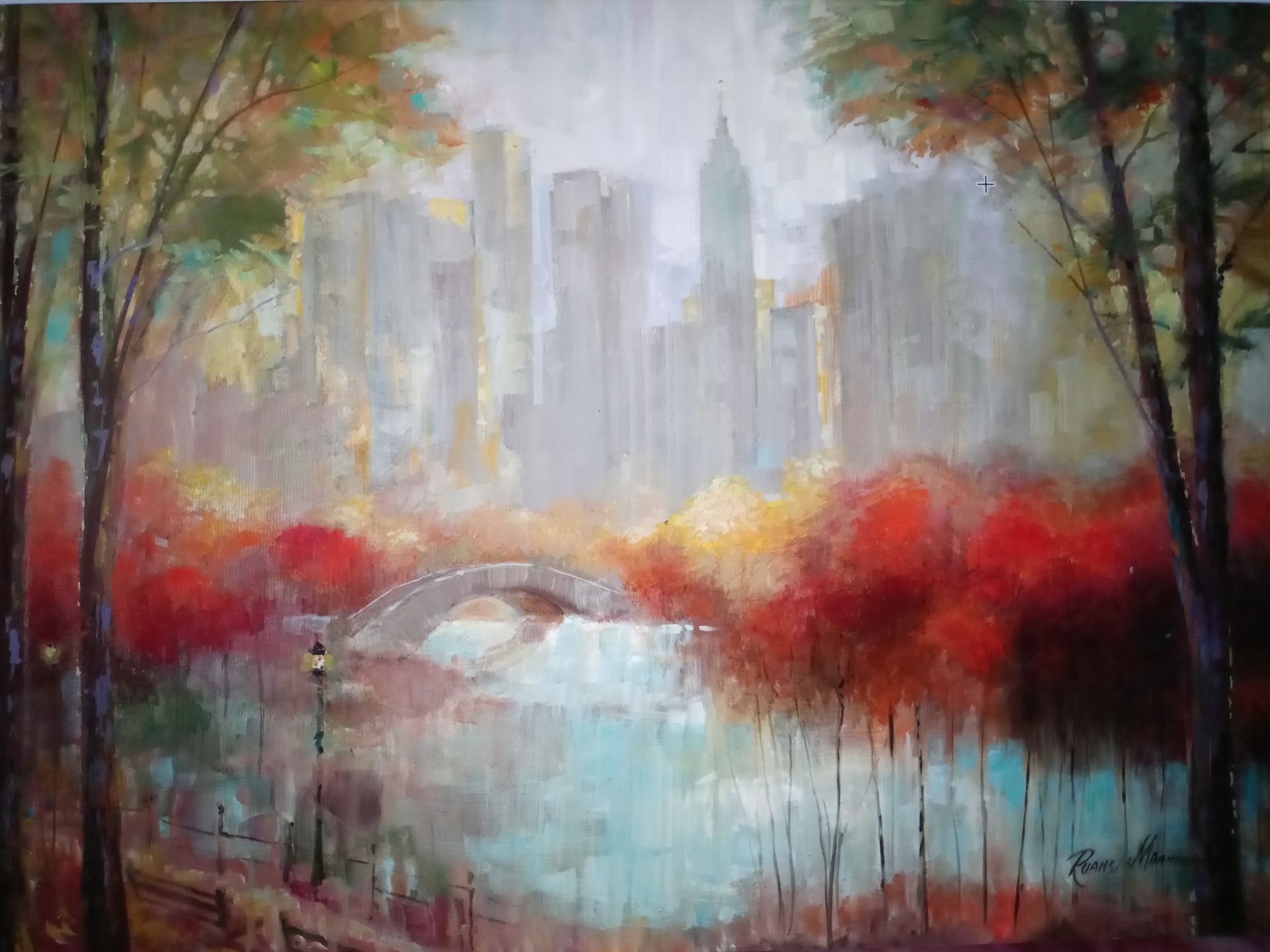 A painting of Central Park in the Autumn