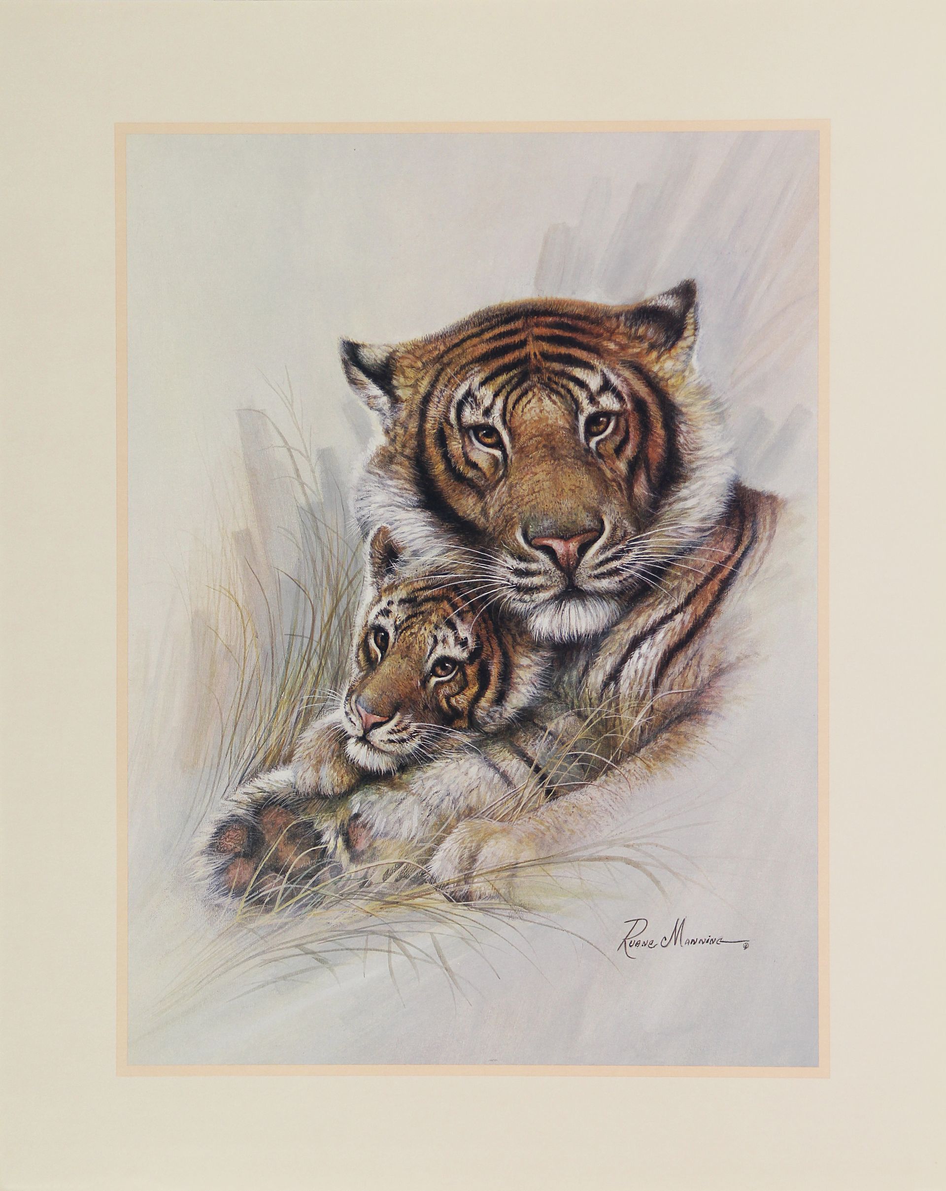 A painting of a Tigress and cub