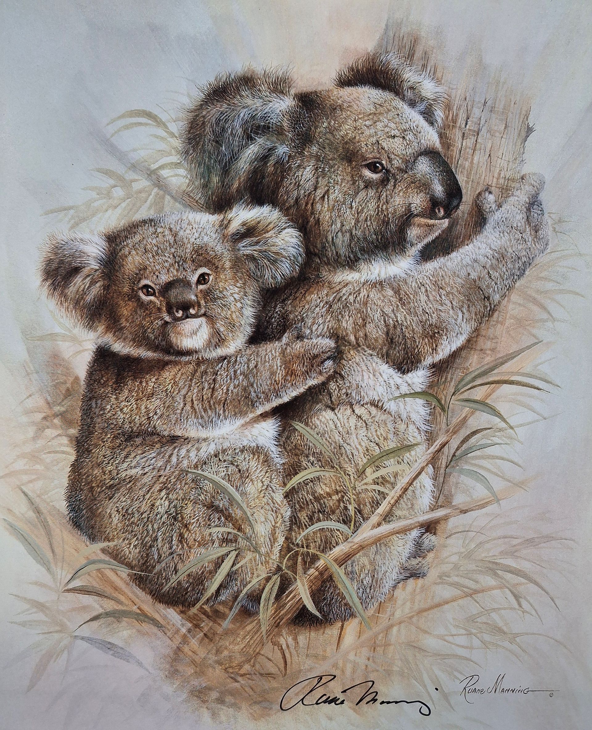 A painting of a mother Koala and her baby