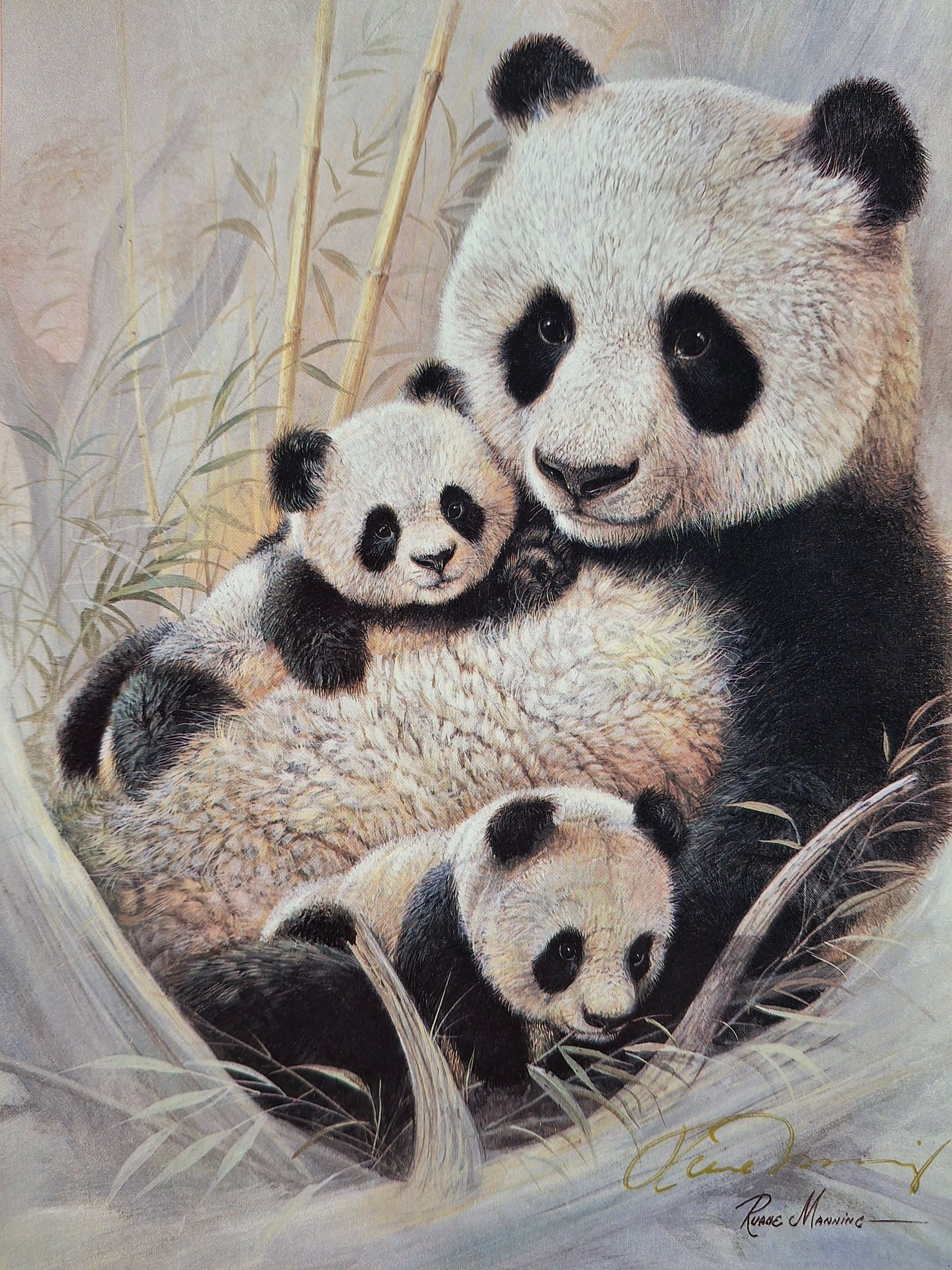 A painting of a Mother Panda and her cubs