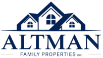 Dark blue Altman Family Properties logo with house silhouette.