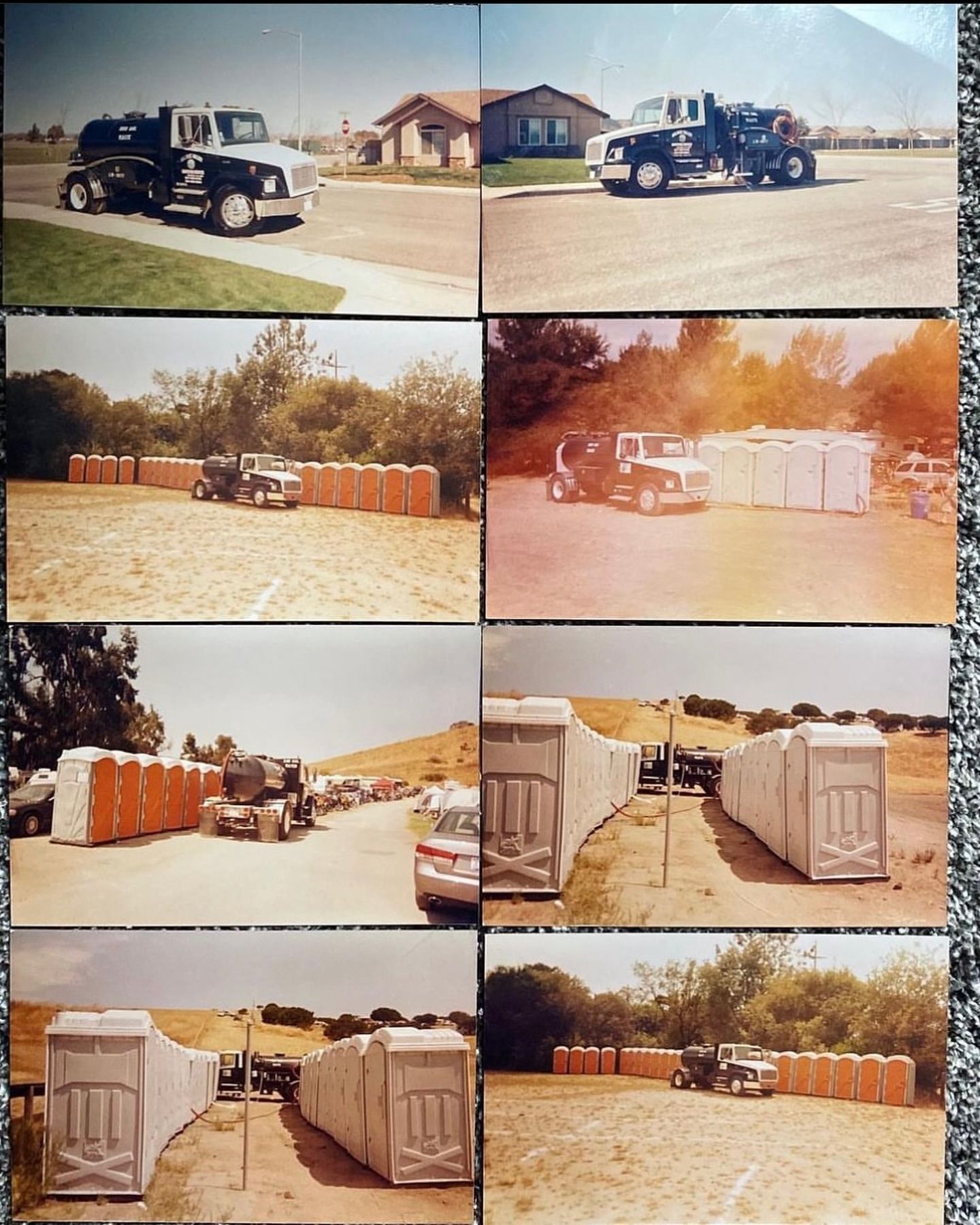 A collage of photos shows a truck and a row of shipping containers