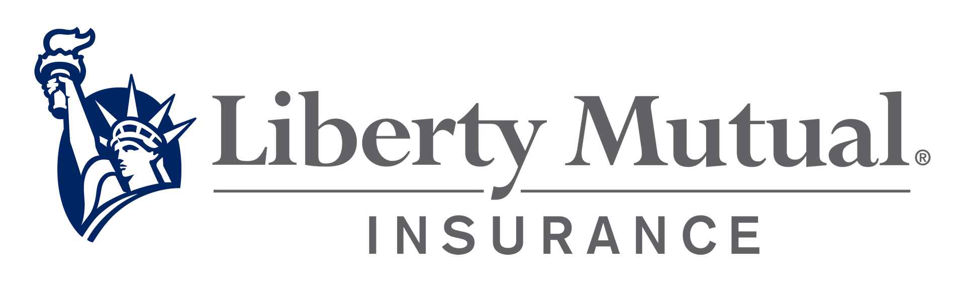Liberty Mutual Insurance logo with blue Statue of Liberty icon and gray text on white background