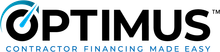 Optimus Contractor Financing Made Easy logo with blue and black circular icon and text