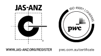 Logos for JAS-ANZ and PwC with certification information.