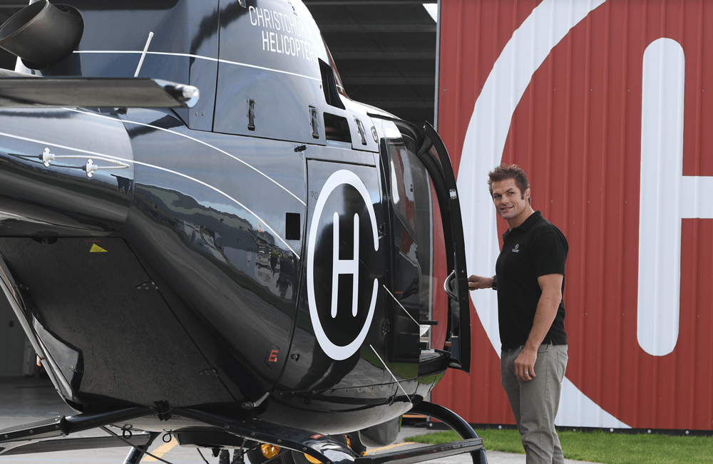 Richie McCaw with helicopter
