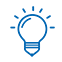 Blue outlined lightbulb, glowing, symbolizing an idea or insight.
