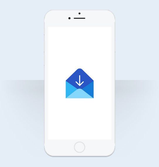 White phone with an open blue envelope icon, and a downward arrow.