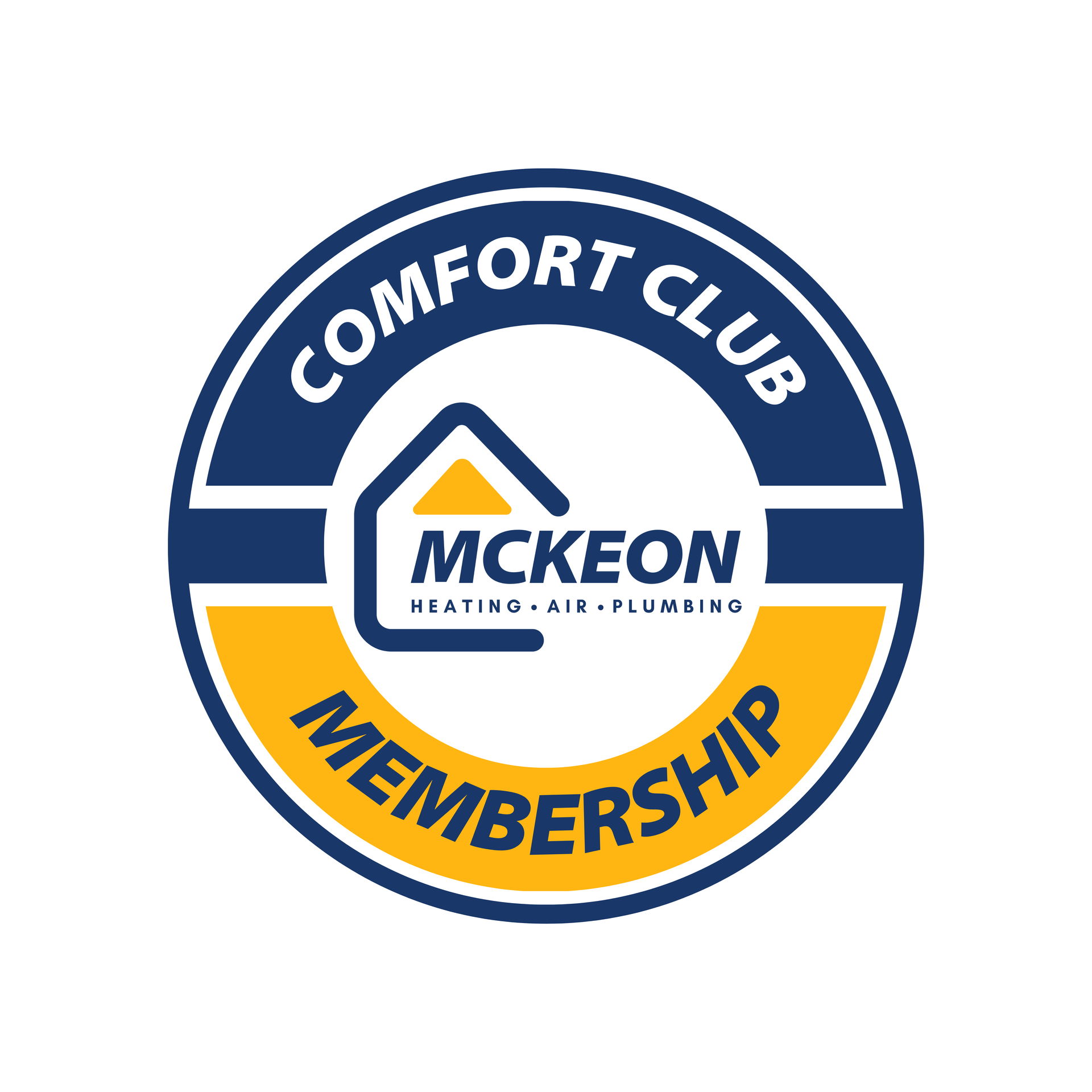 Comfort Club membership badge: Blue and yellow circular logo with a house icon and 