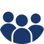 Three blue silhouettes of people.