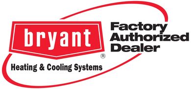 Bryant Heating & Cooling Systems logo. Red and white text on a red background with a red curved border.