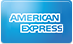 American Express logo, blue rectangle with white text.