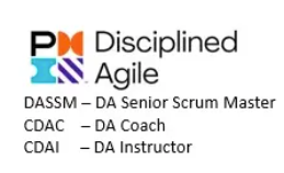 A logo for px disciplined agile which is a senior scrum master