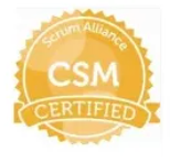 A yellow badge that says csm certified on it.