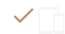 Orange checkmark beside a faint white outlined square and a white stack of rectangles on a light background