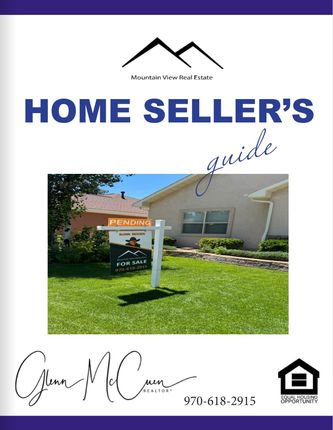 A home seller 's guide with a picture of a house and a for sale sign.