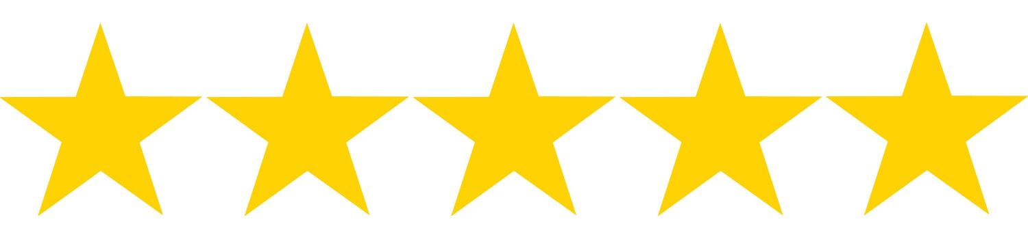 Five yellow stars in a row, likely indicating a high rating or review score.