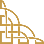A gold, ornate Celtic knot corner design featuring interlocking curved lines and geometric patterns on a white background.