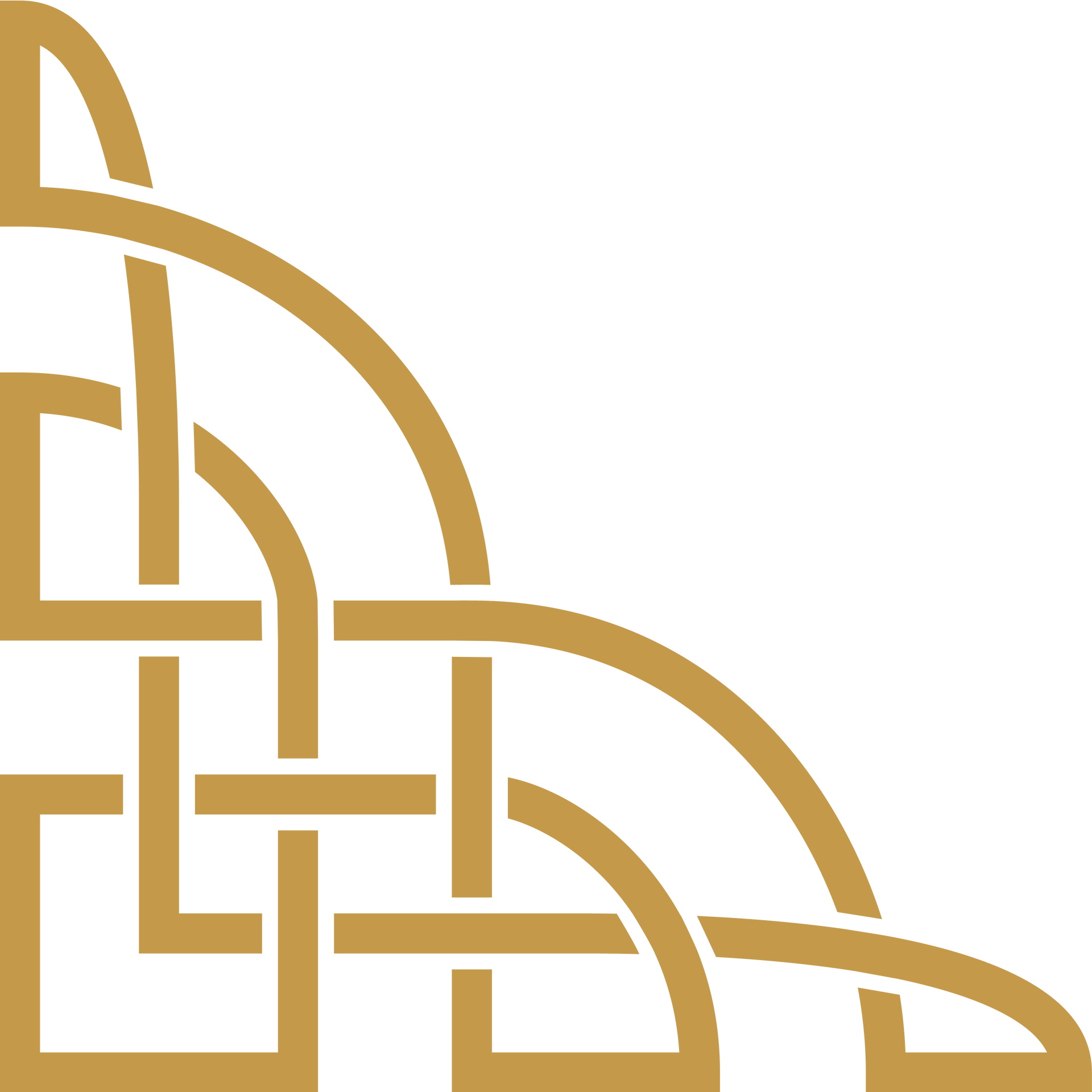 Gold, decorative corner border featuring an intricate, interlaced Celtic knotwork design on a solid white background.