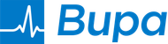A blue and white logo for a company called bupa