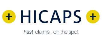 A logo for hicaps fast claims on the spot