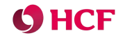 The hcf logo is red and white and has a heart in the middle.