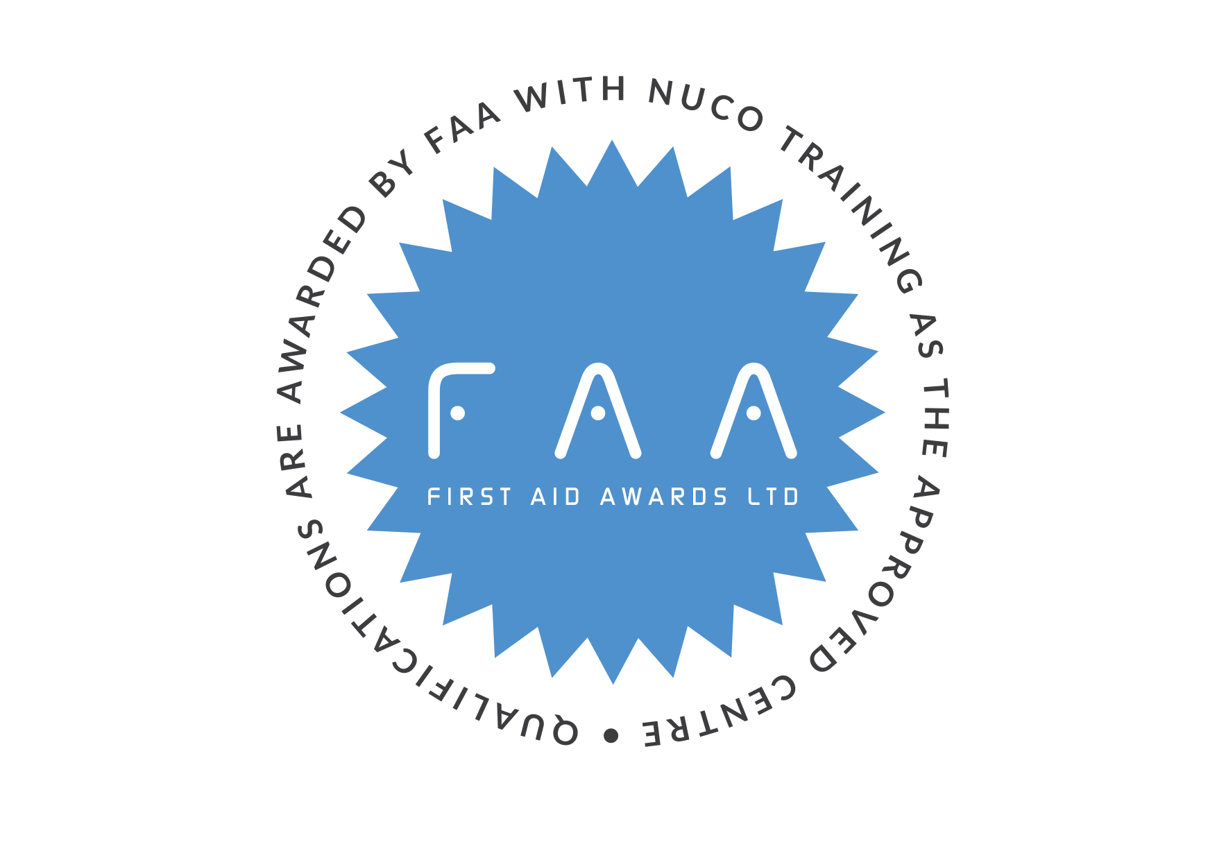 FAA First Aid Awards Ltd logo: blue starburst with 