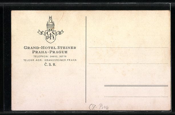 Vintage hotel postcard, cream and black, for the Grand-Hotel, St. Moritz, with blank writing space.