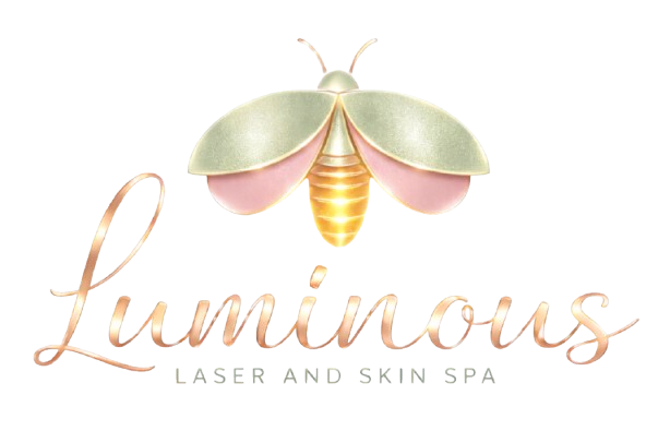 The logo for luminous laser and skin spa has a firefly on it.
